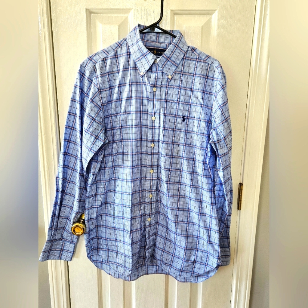 Ralph Lauren Blue Casual Button Down Plaid Shirt Neck 15.5 & 34/35